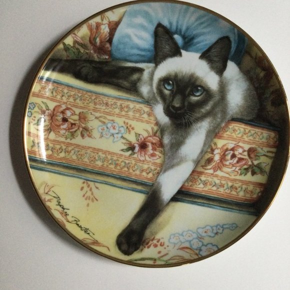 Franklin Mint “Blue Eyes” By Daphne Baxter Collectible Plate Siamese Cat 8" - Picture 2 of 3